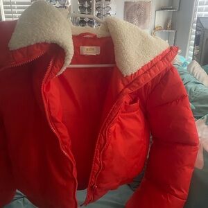Anthropologie Maeve Red Jacket with Sherpa Collar